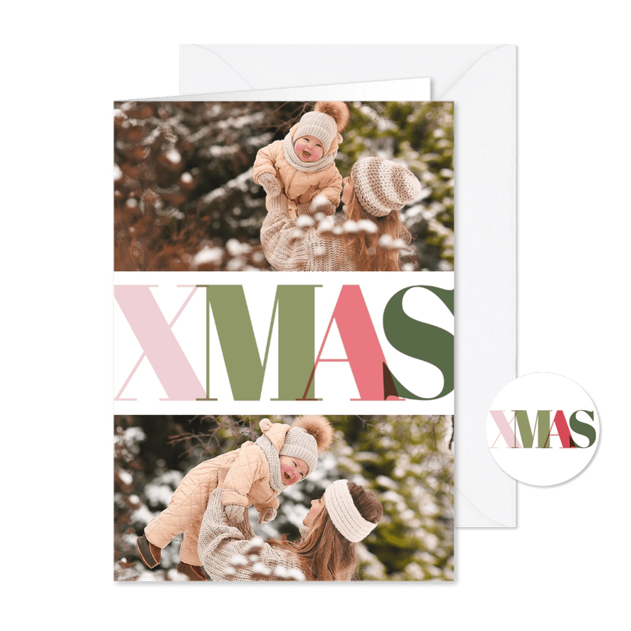 Weihnachtskarte Fotocollage 'XMAS' bunt - Karteneindruck