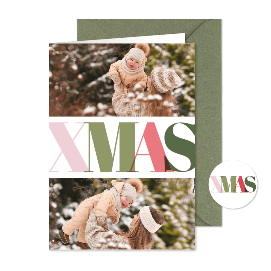 Weihnachtskarte Fotocollage 'XMAS' bunt - Karteneindruck