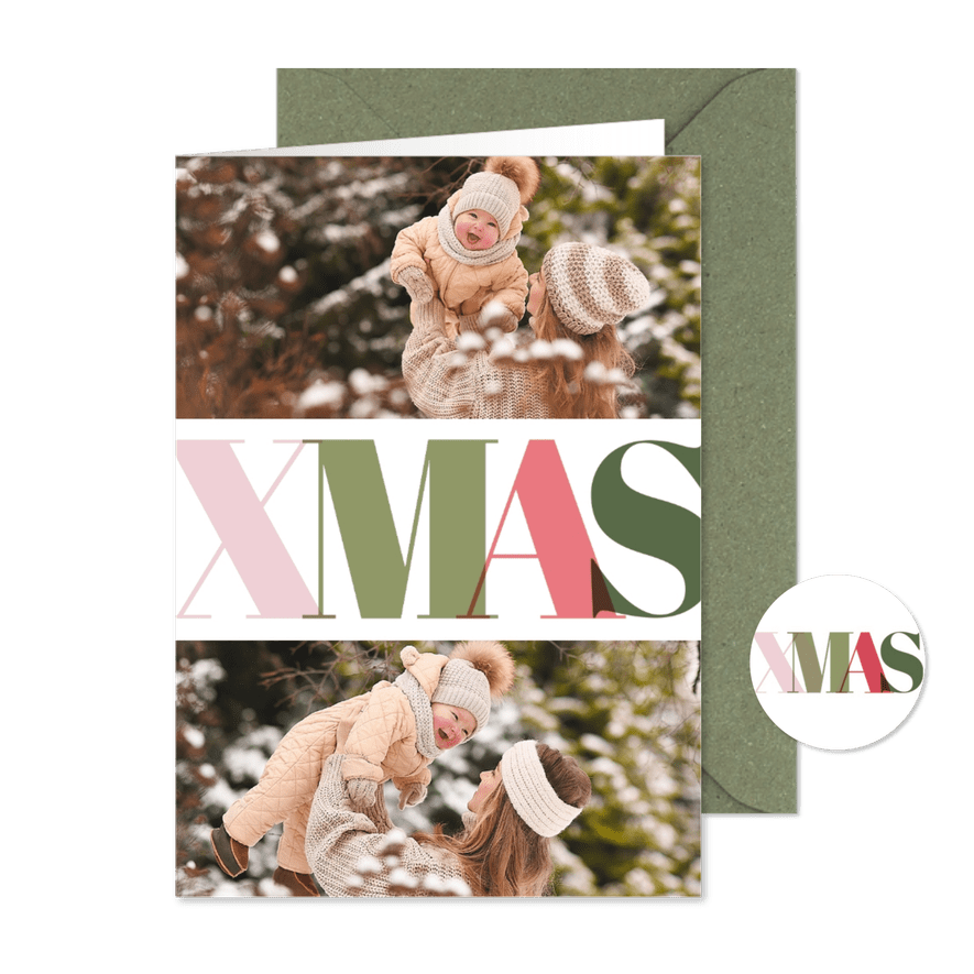 Weihnachtskarte Fotocollage 'XMAS' bunt - Kartenvorschau