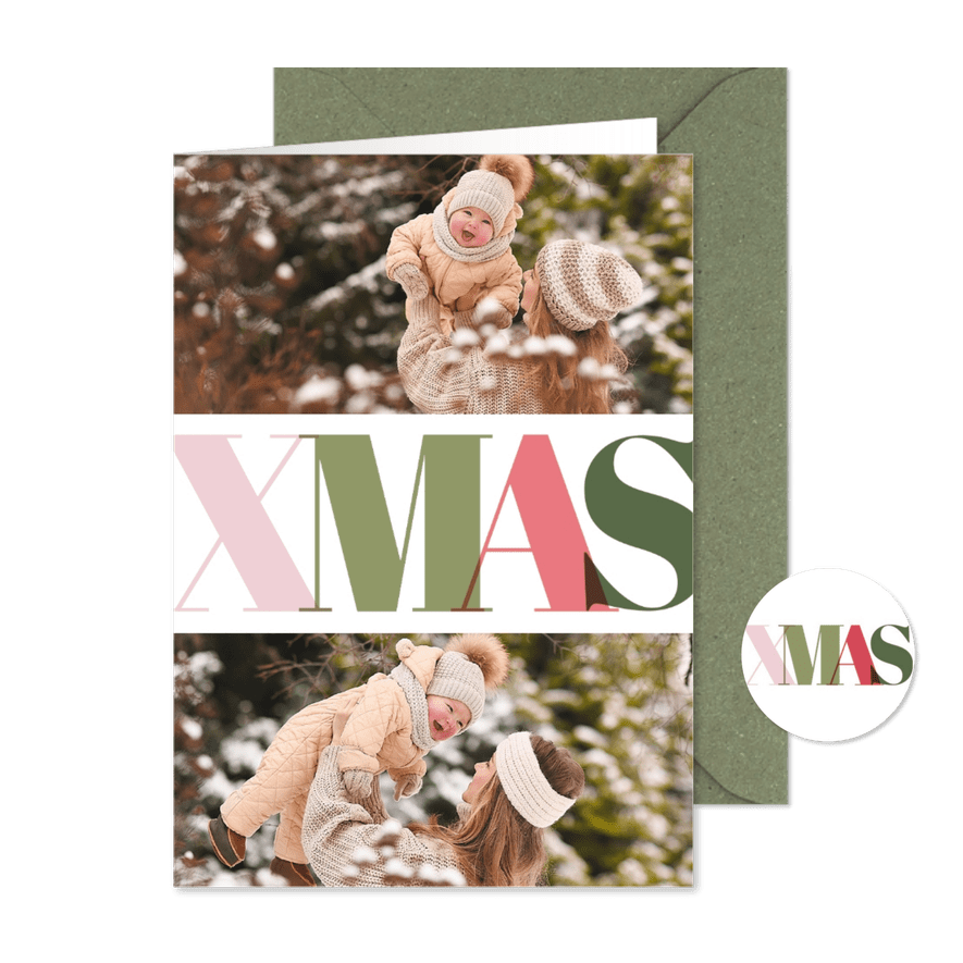 Weihnachtskarte Fotocollage 'XMAS' bunt - Karteneindruck