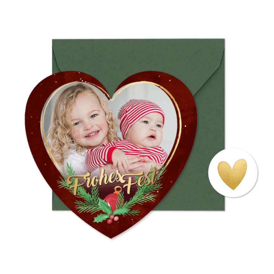 Weihnachtskarte Fotoherz mit Weihnachtsgesteck - Karteneindruck
