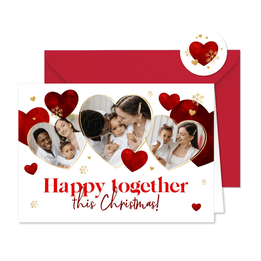 Weihnachtskarte Fotoherzen 'Happy together' - Kartenvorschau