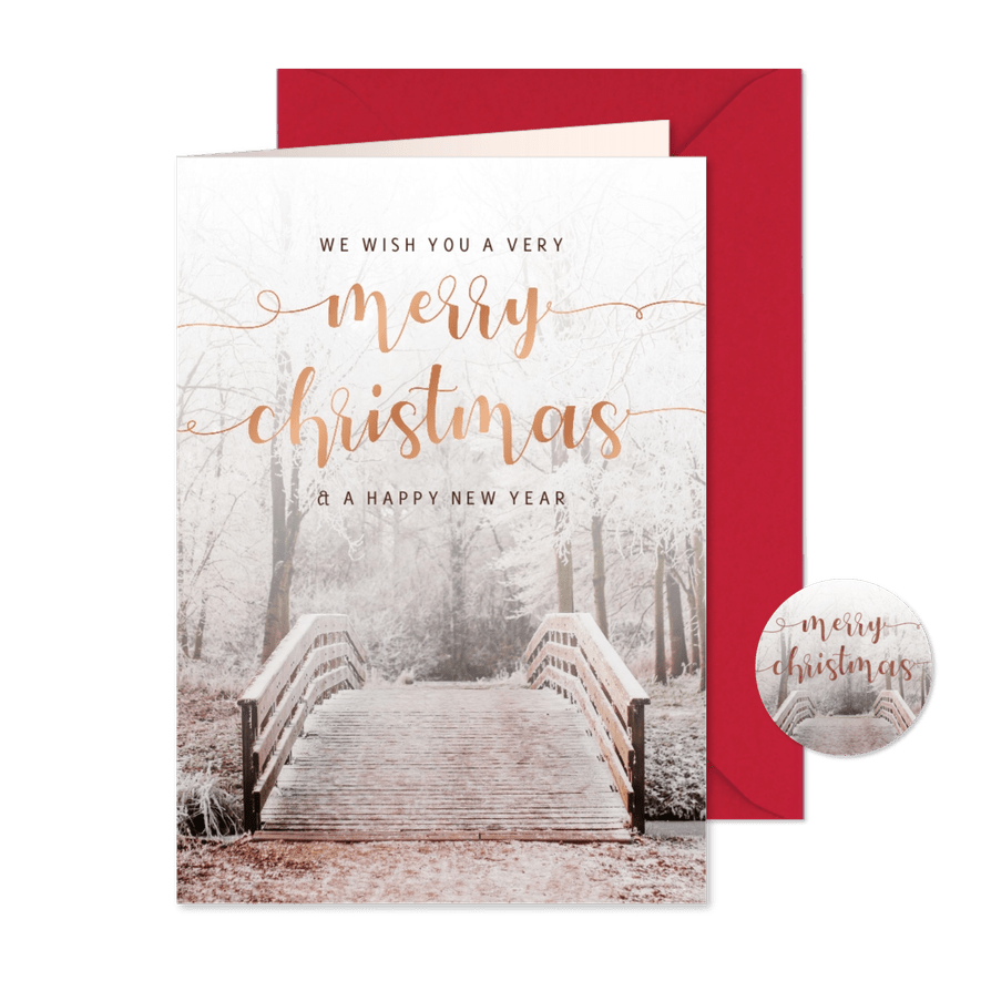 Weihnachtskarte Fotomotiv Brücke mit Schnee - Karteneindruck
