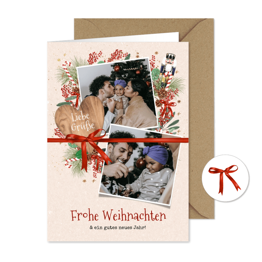 Weihnachtskarte Fotos mit Schleife - Karteneindruck