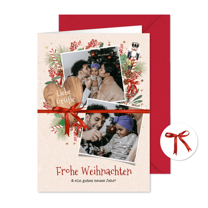 Weihnachtskarte Fotos mit Schleife - Karteneindruck
