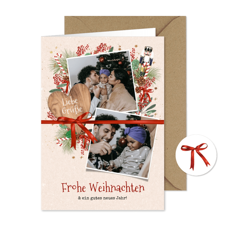 Weihnachtskarte Fotos mit Schleife - Karteneindruck