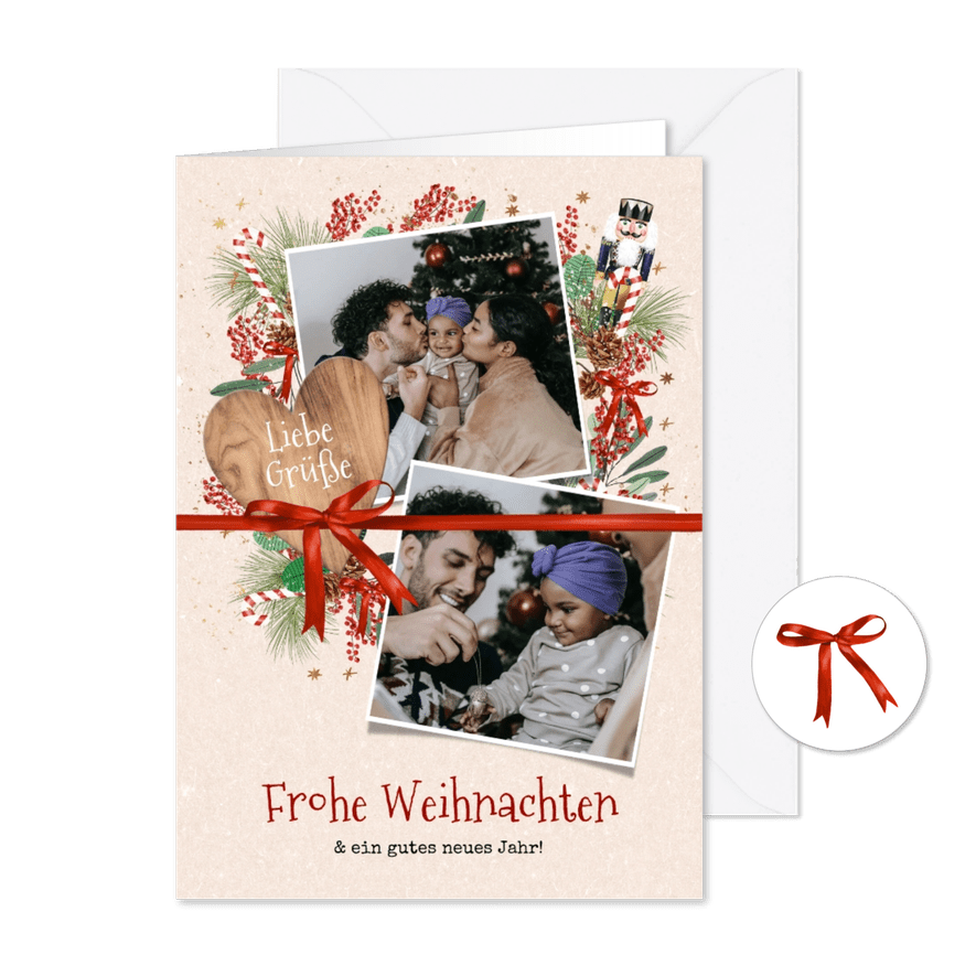 Weihnachtskarte Fotos mit Schleife - Karteneindruck