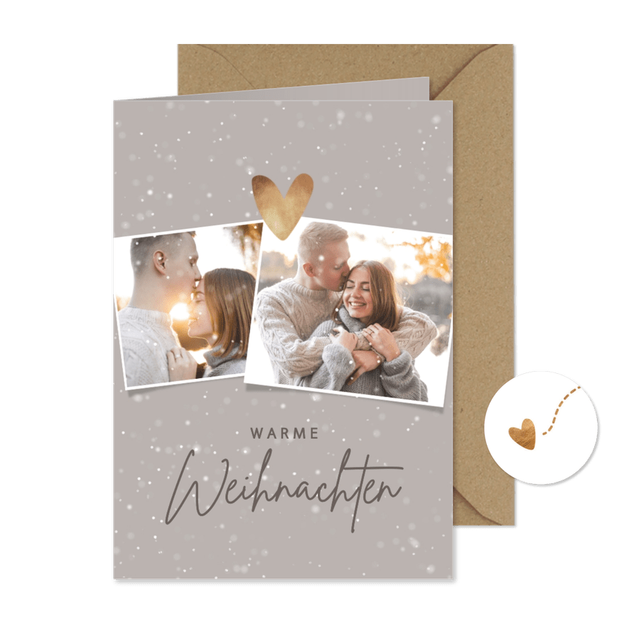 Weihnachtskarte Fotos, Schnee & Herz - Karteneindruck