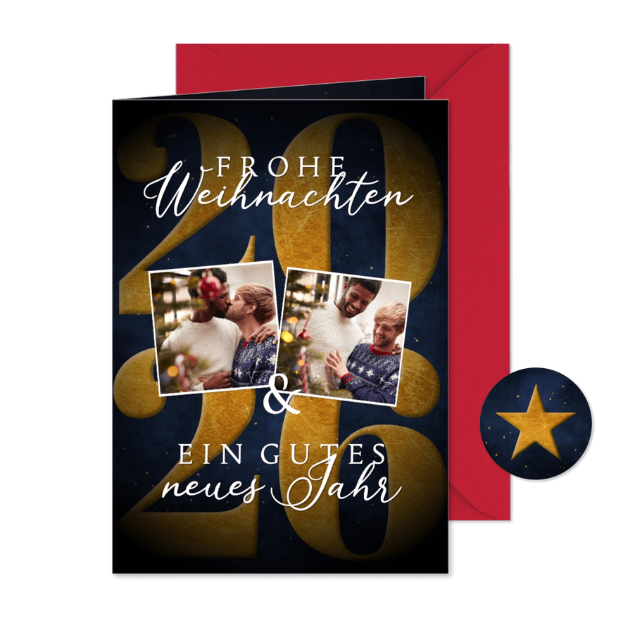 Weihnachtskarte Fotos und Jahreszahl - Karteneindruck
