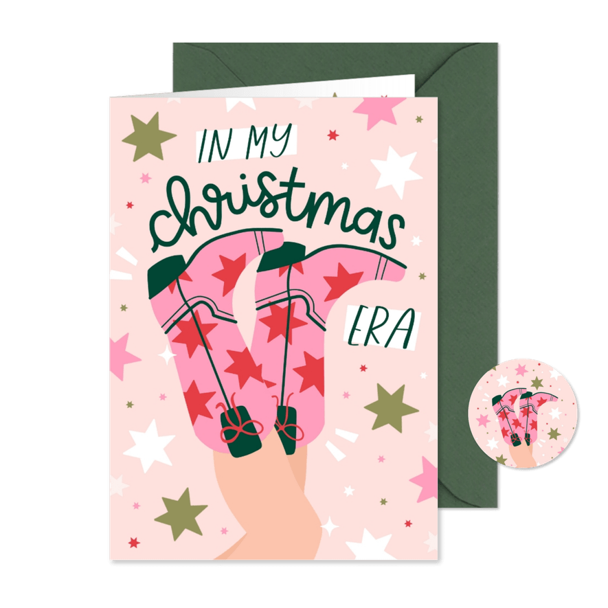 Weihnachtskarte Freundin 'in my Christmas era' Cowboystiefel - Karteneindruck