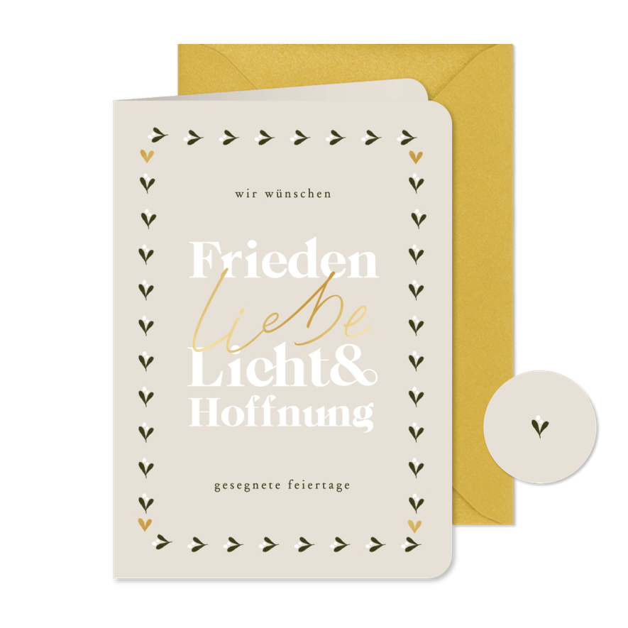 Weihnachtskarte 'Frieden, Liebe Licht & Hoffnung' - Karteneindruck