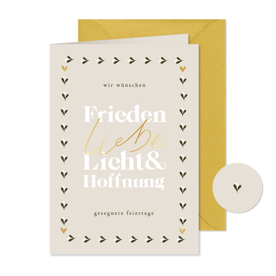 Weihnachtskarte 'Frieden, Liebe Licht & Hoffnung' - Karteneindruck