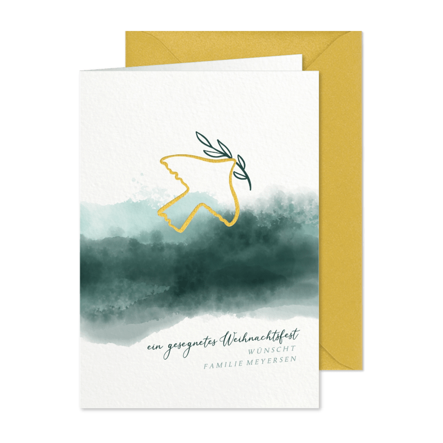 Weihnachtskarte Friedenstaube mit Zweig - Karteneindruck
