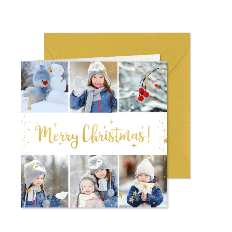 Weihnachtskarte fröhliche Fotocollage mit Sternen - Karteneindruck
