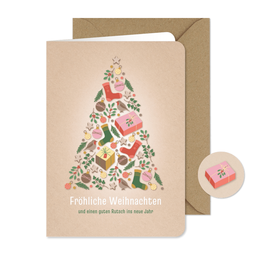 Weihnachtskarte fröhliche Weihnachtsbaum-Collage - Karteneindruck