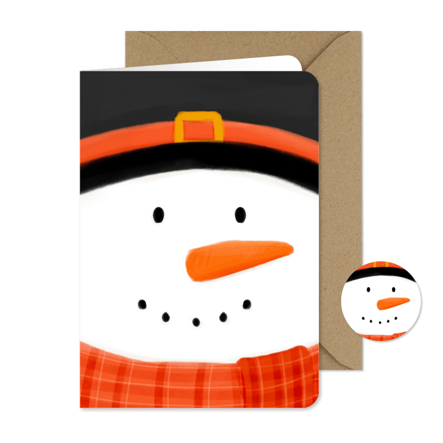 Weihnachtskarte fröhlicher Schneemann Gesicht  - Karteneindruck
