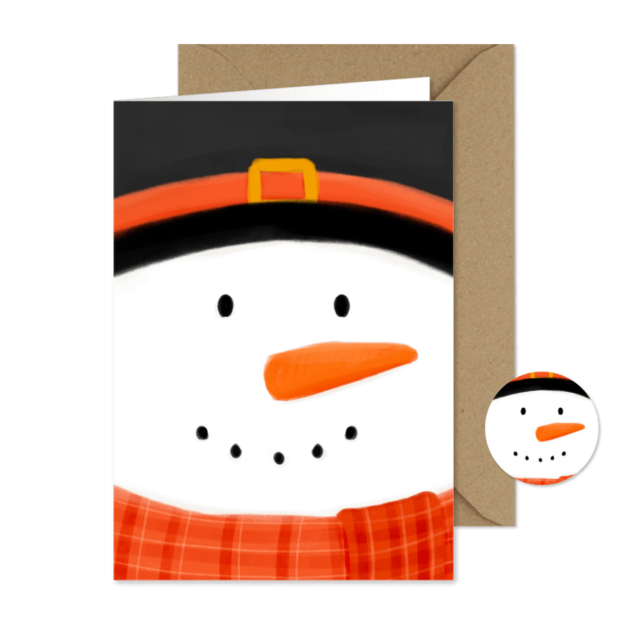 Weihnachtskarte fröhlicher Schneemann Gesicht  - Karteneindruck
