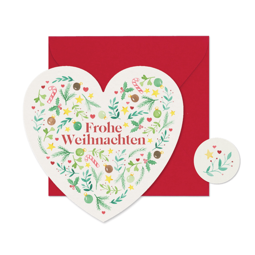 Weihnachtskarte 'Frohe Weihnachten' Symbole in Herzform - Karteneindruck