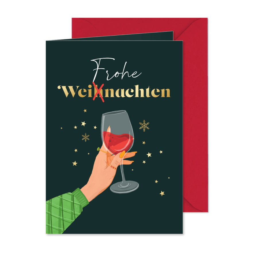 Weihnachtskarte 'Frohe Weinachten' Weinglas - Karteneindruck