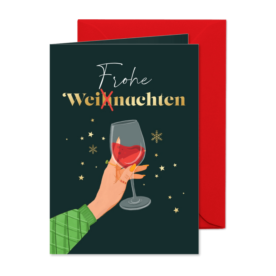 Weihnachtskarte 'Frohe Weinachten' Weinglas - Karteneindruck
