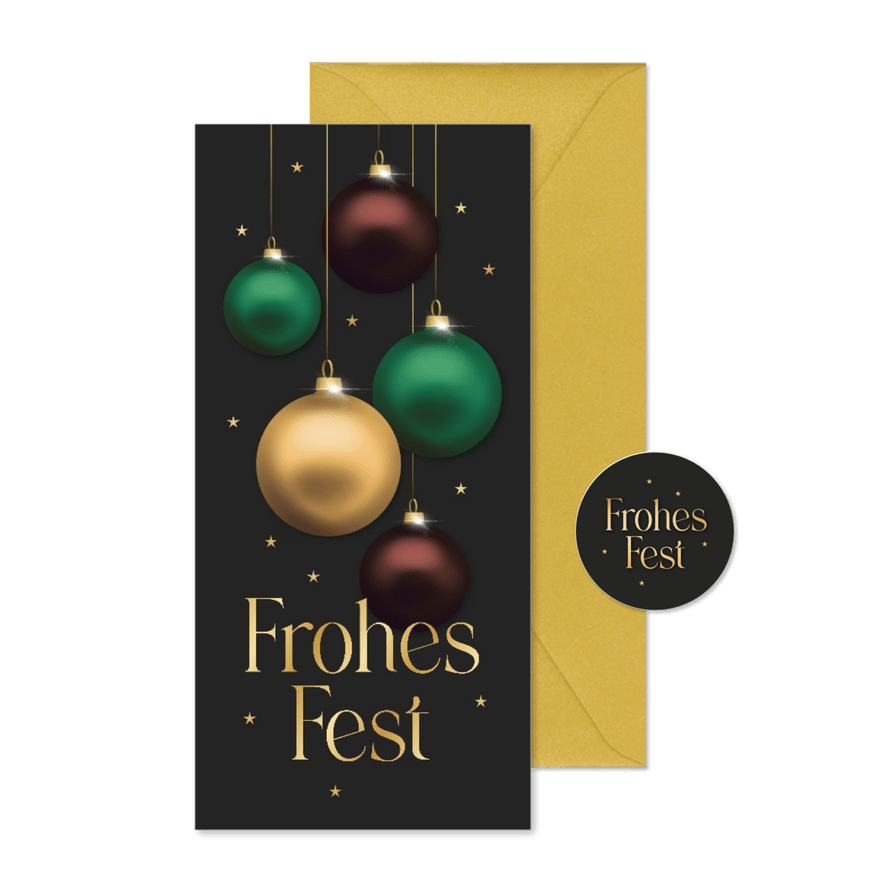 Weihnachtskarte Frohes Fest mit Weihnachtskugeln - Karteneindruck
