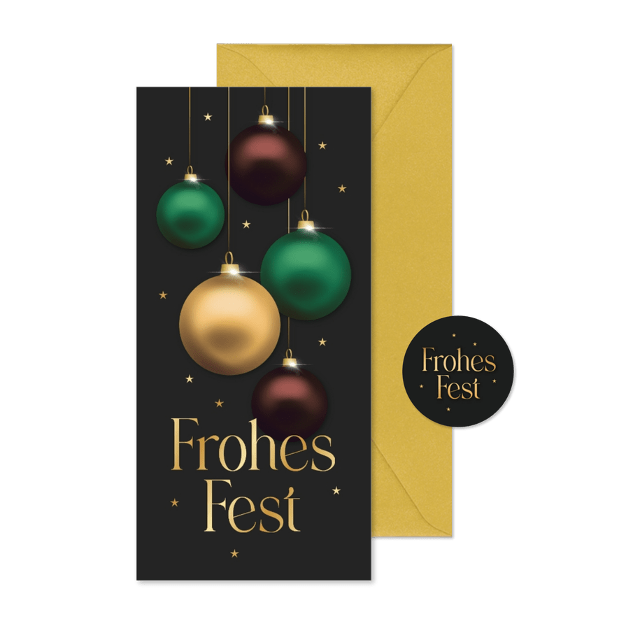 Weihnachtskarte Frohes Fest mit Weihnachtskugeln - Karteneindruck
