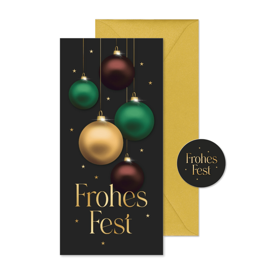 Weihnachtskarte Frohes Fest mit Weihnachtskugeln - Karteneindruck