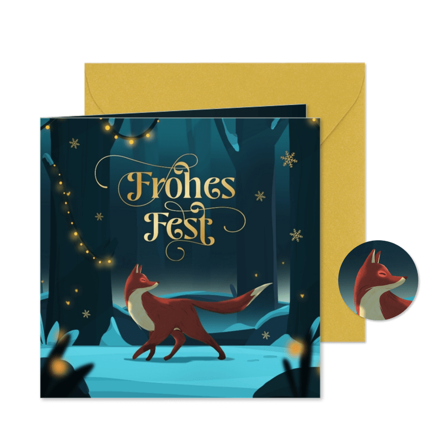 Weihnachtskarte Fuchs im Schnee - Karteneindruck
