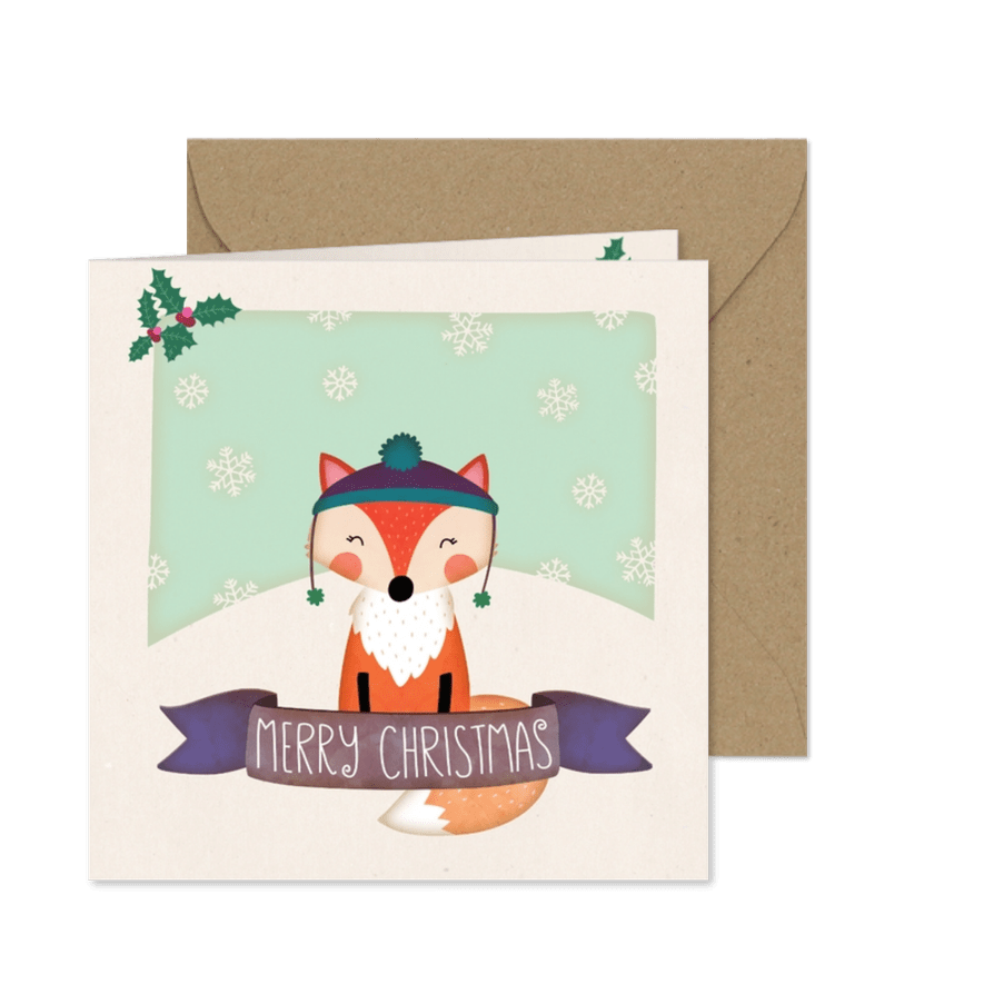 Weihnachtskarte Fuchs mit Wintermütze - Karteneindruck

