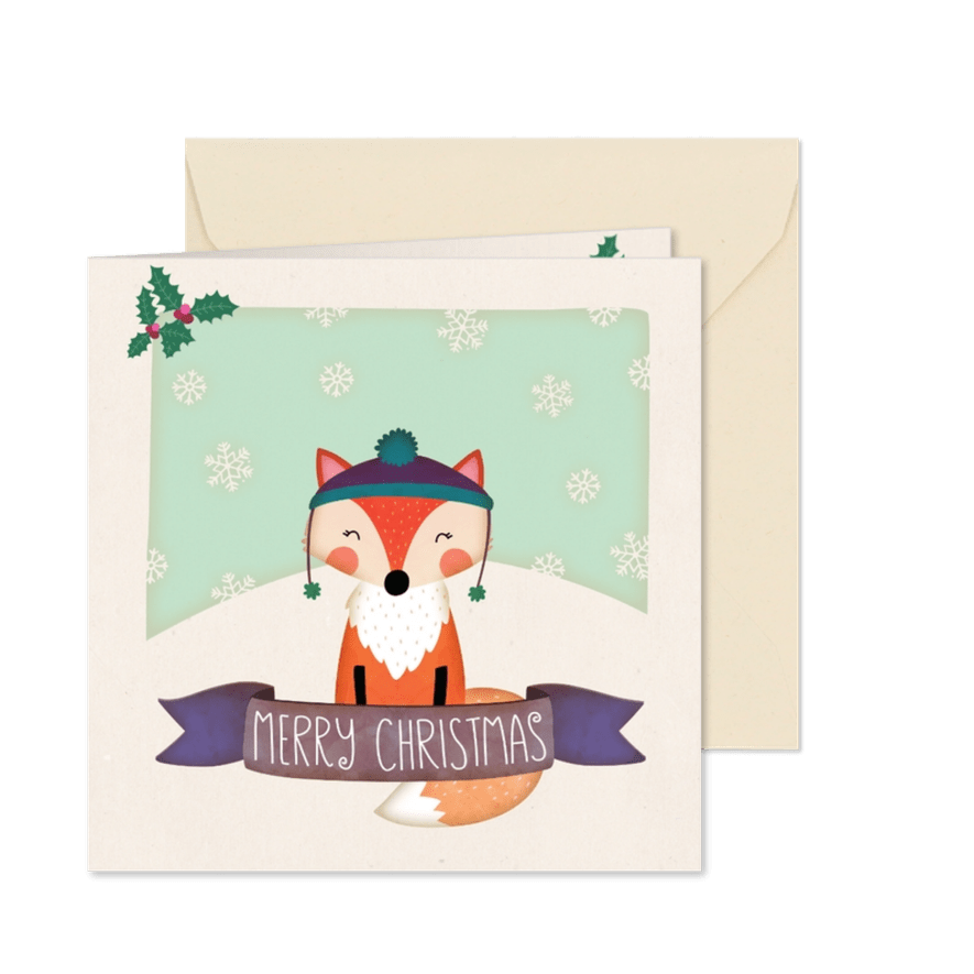 Weihnachtskarte Fuchs mit Wintermütze - Karteneindruck