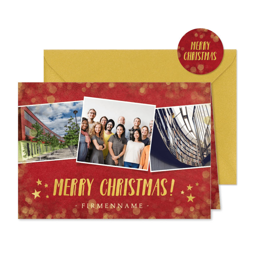 Weihnachtskarte für Firma Fotocollage Merry Christmas - Kartenvorschau