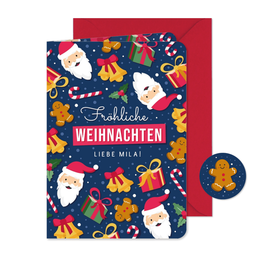 Weihnachtskarte für Kinder Weihnachtsmann & Geschenke - Karteneindruck
