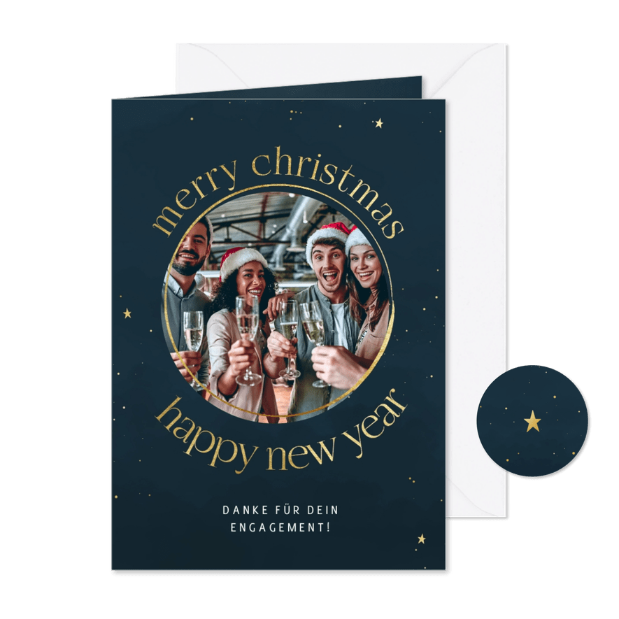 Weihnachtskarte für Mitarbeiter Foto und Rundschrift - Karteneindruck