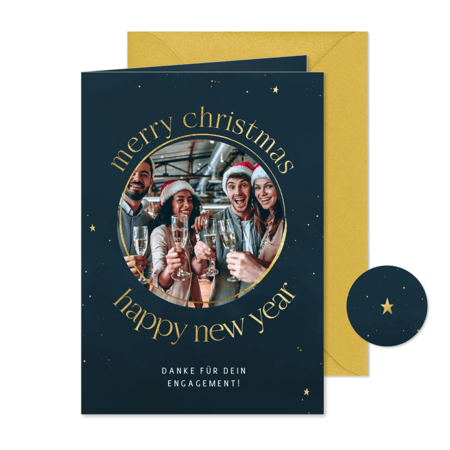 Weihnachtskarte für Mitarbeiter Foto und Rundschrift - Karteneindruck