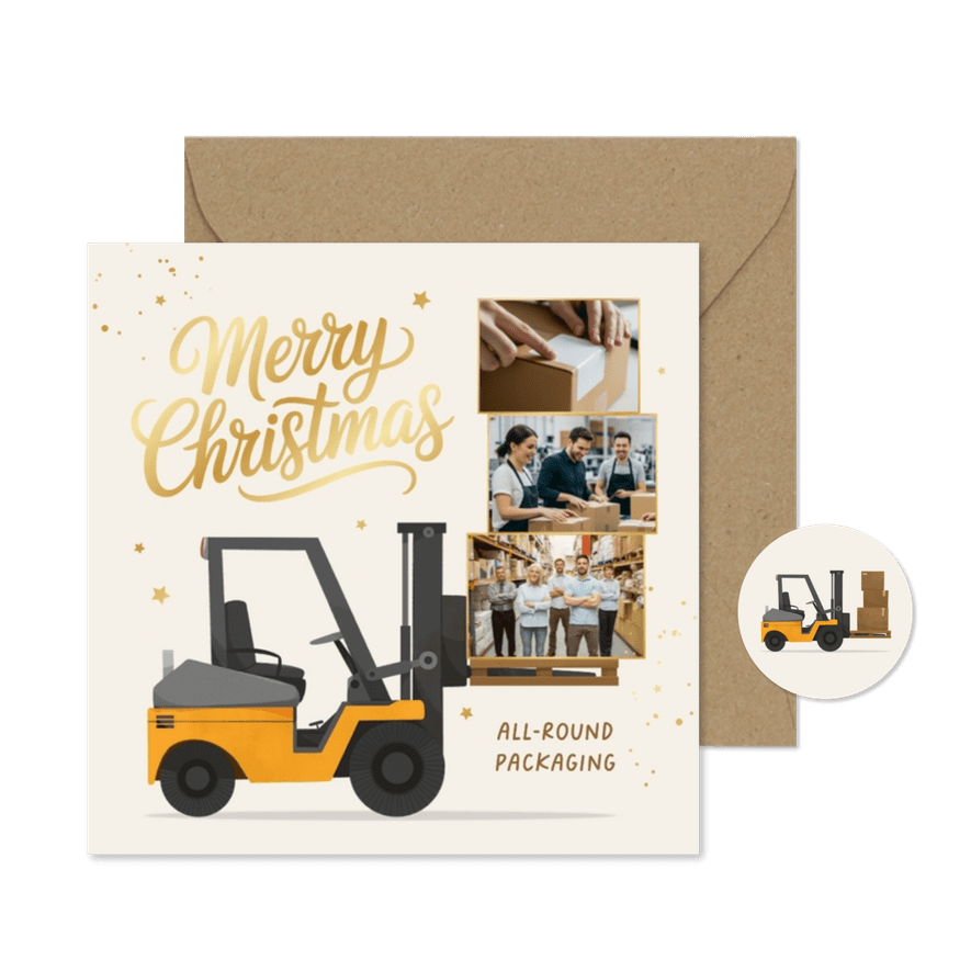 Weihnachtskarte Gabelstapler Fotocollage Firma Englisch - Karteneindruck