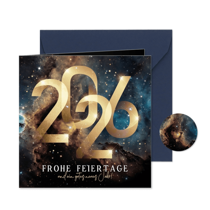 Weihnachtskarte Galaxie goldene 2027 Danke - Kartenvorschau
