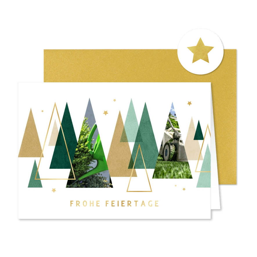 Weihnachtskarte Gartenbau/Gartenpflege Tannenbäume - Karteneindruck
