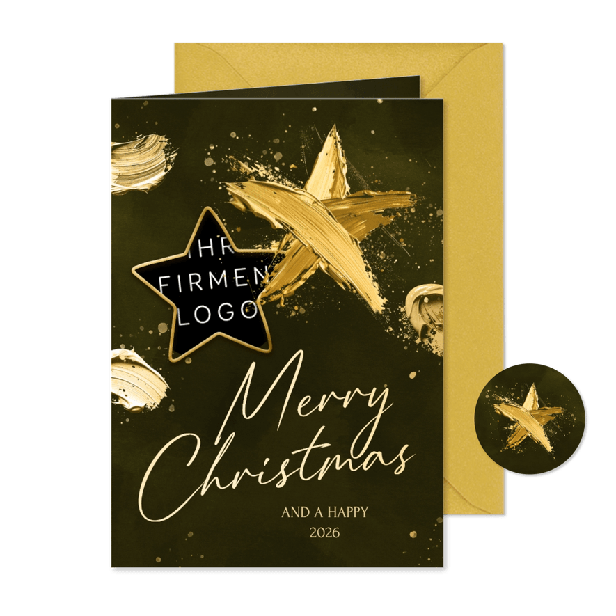Weihnachtskarte gemalte Sterne Farbe Firmenlogo - Karteneindruck
