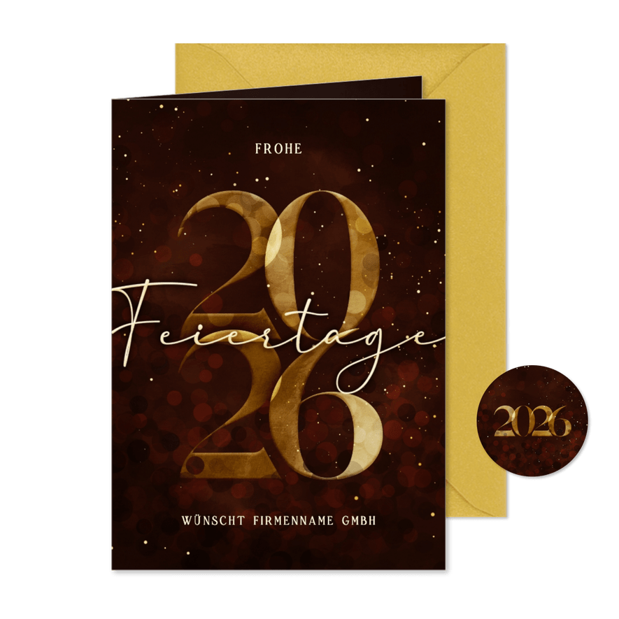 Weihnachtskarte geschäftlich dunkelrot Jahreszahl Goldlook - Karteneindruck
