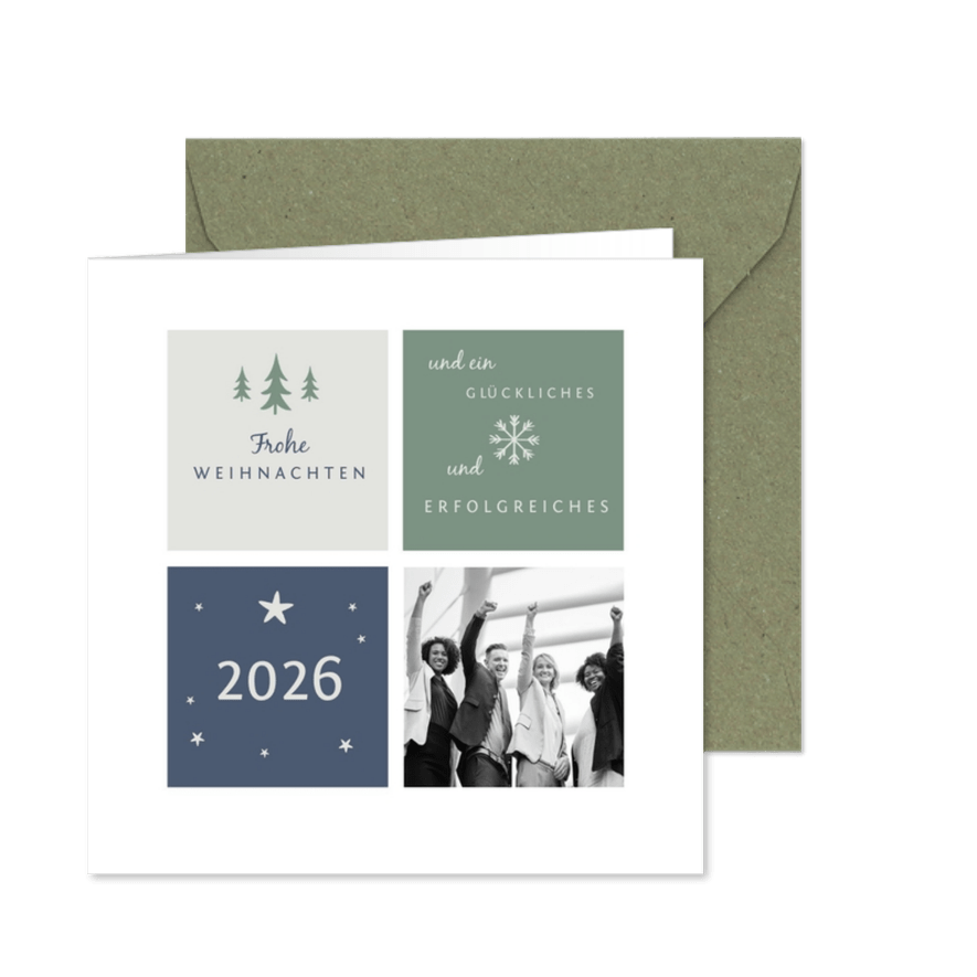 Weihnachtskarte geschäftlich grafisch mit Foto - Karteneindruck