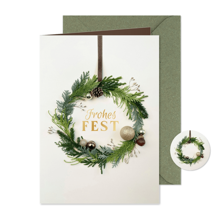 Weihnachtskarte geschäftlich natürlicher Weihnachtskranz - Karteneindruck