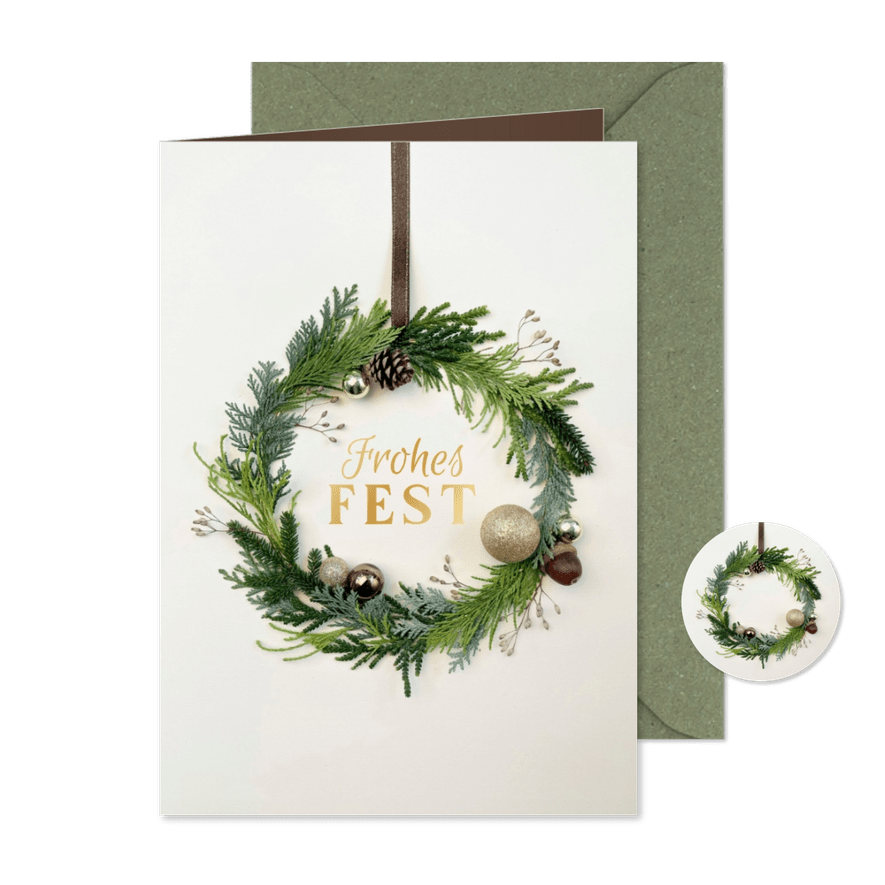 Weihnachtskarte geschäftlich natürlicher Weihnachtskranz - Karteneindruck
