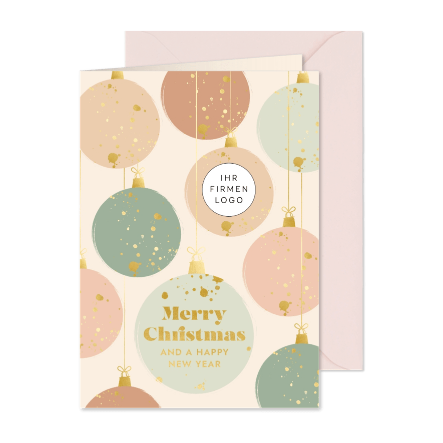 Weihnachtskarte geschäftlich pastell Weihnachtskugeln - Karteneindruck