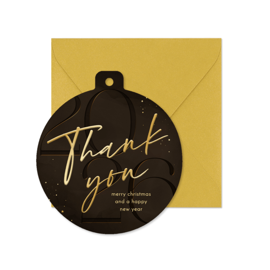 Weihnachtskarte geschäftlich rund 'Thank you' Goldlook - Karteneindruck
