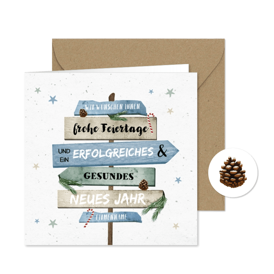 Weihnachtskarte geschäftlich Schilder in grün-blau - Karteneindruck
