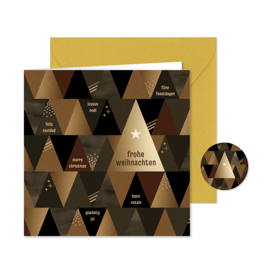Weihnachtskarte geschäftlich Sprachen elegant goldbraun - Karteneindruck
