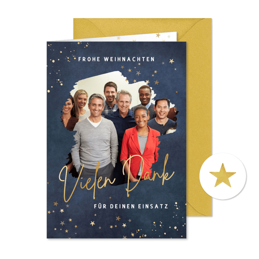Weihnachtskarte geschäftlich Sterne & großes Foto - Karteneindruck