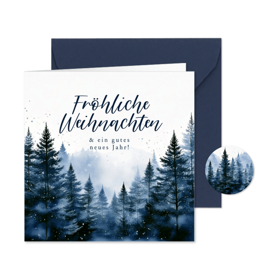 Weihnachtskarte geschäftlich Tannenwald dunkelblau - Karteneindruck

