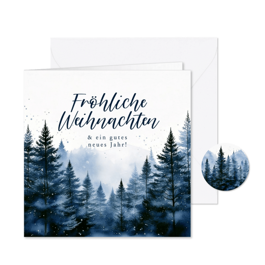 Weihnachtskarte geschäftlich Tannenwald dunkelblau - Karteneindruck