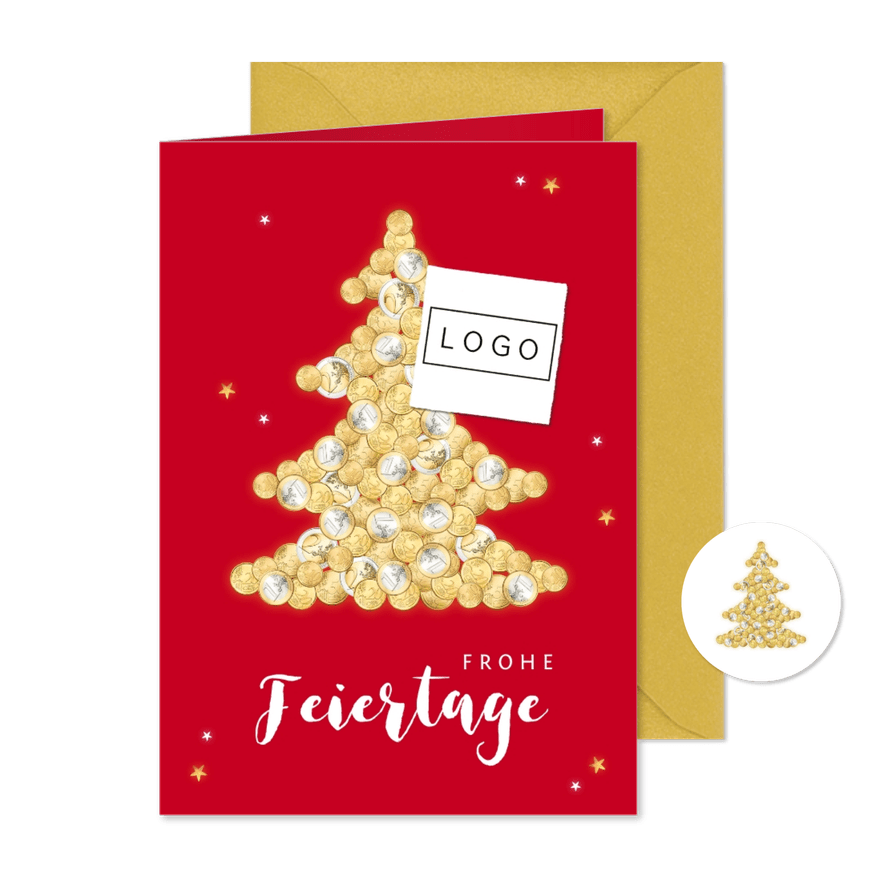 Weihnachtskarte geschäftlich Weihnachtsbaum aus Münzen - Karteneindruck